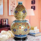 景德镇陶瓷花瓶 珐琅葫芦花瓶现代时尚工艺品家居摆件
