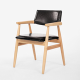 全实木榉木北欧设计师休闲咖啡椅单人扶手书桌椅现代简约餐椅