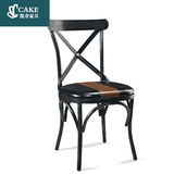 定做工业风铁艺软包交叉靠背椅 铁艺餐椅吧椅椅子铁椅做旧铁艺椅