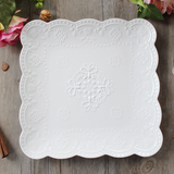 欧式英式点心盘子蛋糕盘浮雕水果盘牛排盘西餐盘陶瓷纯白创意特色