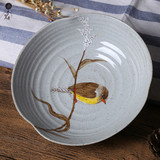 粗陶日式陶瓷釉下青花手绘盘子手工餐具创意餐具水果盘壶托壶承