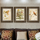 客厅装饰画 美式乡村沙发背景墙画 复古挂画 三联壁画 花鸟发财树