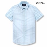 特价ZIOZIA韩国正品代购金秀贤代言男装 短袖格子衬衫BLU2WD1024