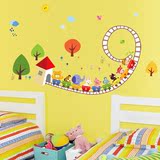 儿童房男女孩卧室卡通背景墙面装饰贴画可爱动物火车可移除墙贴纸