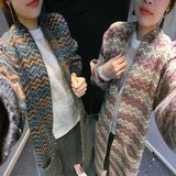 2016秋装新款韩版中长款波浪复古加厚宽松大码针织开衫毛衣外套女
