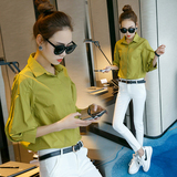 2016春秋新韩版女时尚气质纯色灯笼袖衬衣百搭个性修身七分袖衬衫
