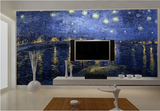 梵高欧式油画墙纸罗纳河星夜壁纸后印象派大型壁画电视沙发背景墙
