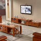 实木电视柜茶几组合地柜 现代中式电视柜香樟木家具2.0米客厅家具