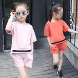 童装2016女童夏季新款休闲短袖上衣套装韩版中大童全棉短裤两件套