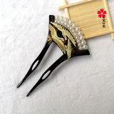 两支包邮！外贸日本日式和风传统和服 发饰仙鹤珍珠发簪发钗U型