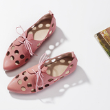 2016夏粉红色单鞋透气镂空洞洞鞋女鞋平底尖头韩版舒适软底休闲鞋