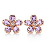 【美国代购】Tiffany Garden新款紫水晶钻石玫瑰金耳钉