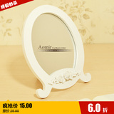 清仓欧式简约化妆镜子精致雕花装饰台式梳妆镜韩式木质桌镜美容镜