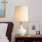 美式简约创意白色陶瓷台灯家用客厅卧室床头书房温馨布艺木质灯具