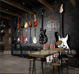 怀旧复古风无缝大型壁画摇滚吉他音乐壁纸餐厅咖啡厅酒吧ktv墙纸