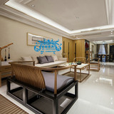 新中式沙发组合 简约原木色现代禅意实木家具 客厅样板间三人沙发