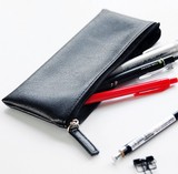 包邮笔袋简约便携包韩国女生创意PU化妆包文具盒纯黑色学生笔袋