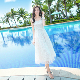 2016夏季新款白色蕾丝连衣裙波西米亚沙滩裙海边度假显瘦仙女长裙