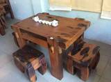 退役船木家具正方形实木餐桌平板茶台迷你小茶桌椅组合八仙桌特价