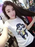 韩国代购春装新款女装2016修身显瘦时尚蜡笔小新卡通短袖t恤女潮