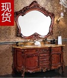 欧式仿古浴室柜实木橡木双盆浴室柜大理石台面洗脸盆柜组合