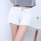 2016新款韩版白色牛仔短裤女式夏款卷边女裤子热裤 一件代发