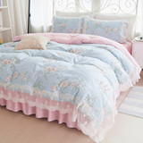 韩式公主风蕾丝纯棉四件套 纯色双人春夏床上用品床单被套1.8米