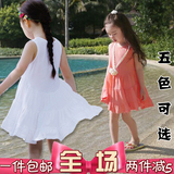 夏季女童裙纯棉无袖大摆裙新款韩版儿童针织连衣裙中大童沙滩裙潮