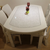 大理石餐桌椅组合 白色实木圆餐桌饭桌 欧式小户型折叠可伸缩餐桌