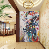 3D立体小鹿墙纸壁画 客厅背景墙过道玄关动物油画无缝墙布壁纸