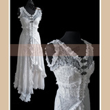 【蕾丝花园】复古洋装定制款 宫廷哥特白色不对称大摆连衣裙 特价