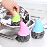 厨房家用 创意彩色塑料鲨鱼手柄清洁球去污钢丝球带柄洗碗刷锅刷