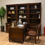 欧式书桌椅组合 美式实木长书台 带抽书房家具 古典老板桌椅书柜
