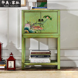 中式新古典手绘彩色双门边柜美式乡村实木仿古做旧玄关柜装饰柜子