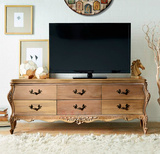 欧式实木电视柜 美式法式实木雕花组合电视柜 实木原木做旧储物柜