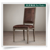 法式乡村复古家具仿古实木餐椅LOFT工业风格别墅真皮餐椅做旧椅子
