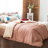 素色全棉四件套1.8m床简约纯色春夏韩式纯棉床单被套双拼床上用品