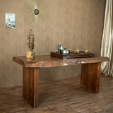美式复古不规则实木餐桌洽谈桌办公桌电脑桌老板桌会议桌自然边
