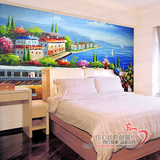地中海印象风景油画 墙纸 大型壁画 卧室沙发背景墙 个性定制壁纸
