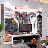 现代中式客厅沙发背景墙3d山水瓷砖画 3D立体浮雕背景墙砖影视墙