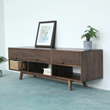 日式简约纯实木电视柜 北欧现代橡木黑胡桃木影视柜 客厅卧室家具