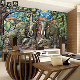 东南亚泰式印度风情主题壁纸餐厅客厅酒店墙纸3D立体大象大型壁画