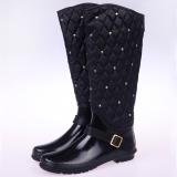 时尚个性铆钉加绒冬季保暖雨鞋 范儿女士高筒折叠水鞋 雨靴 水靴