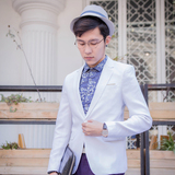 西装男白色 修身型韩国发型师小西服男 外套休闲青年棉麻男小西装