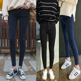 2016韩国新品灰黑色高腰牛仔裤女小脚裤蓝色九分铅笔显瘦紧身裤子