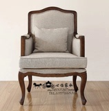 特价美式复古做旧实木单人沙发椅 法式仿古老虎椅皮艺餐椅休闲椅