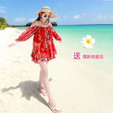 夏天泰国甜美大码雪纺连衣裙波西米亚海边度假沙滩裙短裙海滩裙子