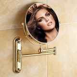 金色 全铜 仿古美容镜 浴室 卫生间化妆镜 镜子 壁挂 折叠 伸缩镜