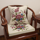 中式古典棉麻刺绣花红木沙发坐垫仿古实木家具圈椅垫加厚海棉定制