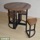 美式铁艺实木圆餐桌椅 创意省空间圆桌4人桌椅组合会客洽谈休闲桌